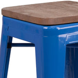 English Elm EE1557 Industrial Commercial Grade Metal/Wood Colorful Restaurant Barstool Blue EEV-12511