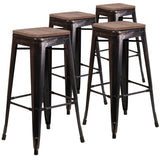 English Elm EE1557 Industrial Commercial Grade Metal/Wood Colorful Restaurant Barstool Black-Antique Gold EEV-12512