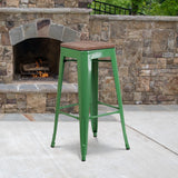 English Elm EE1557 Industrial Commercial Grade Metal/Wood Colorful Restaurant Barstool Green EEV-12513