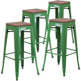 English Elm EE1557 Industrial Commercial Grade Metal/Wood Colorful Restaurant Barstool Green EEV-12513