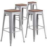 English Elm EE1557 Industrial Commercial Grade Metal/Wood Colorful Restaurant Barstool Silver EEV-12516