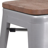 English Elm EE1557 Industrial Commercial Grade Metal/Wood Colorful Restaurant Barstool Silver EEV-12516