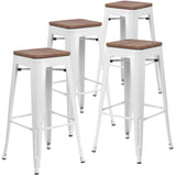 English Elm EE1557 Industrial Commercial Grade Metal/Wood Colorful Restaurant Barstool White EEV-12517