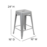 English Elm EE1070 Industrial Commercial Grade Metal Counter Height Stool - Set of 4 Silver EEV-10783