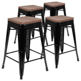 EE1074 Industrial Commercial Grade Metal/Wood Counter Height Stool - Set of 4
