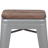 English Elm EE1074 Industrial Commercial Grade Metal/Wood Counter Height Stool - Set of 4 Silver EEV-10799