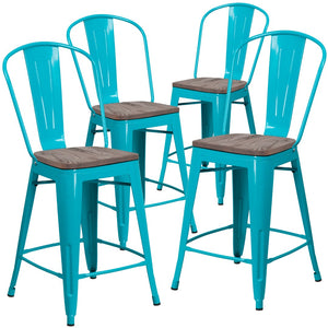 English Elm EE1792 Contemporary Commercial Grade Metal/Wood Colorful Restaurant Counter Stool Crystal Teal-Blue EEV-13542