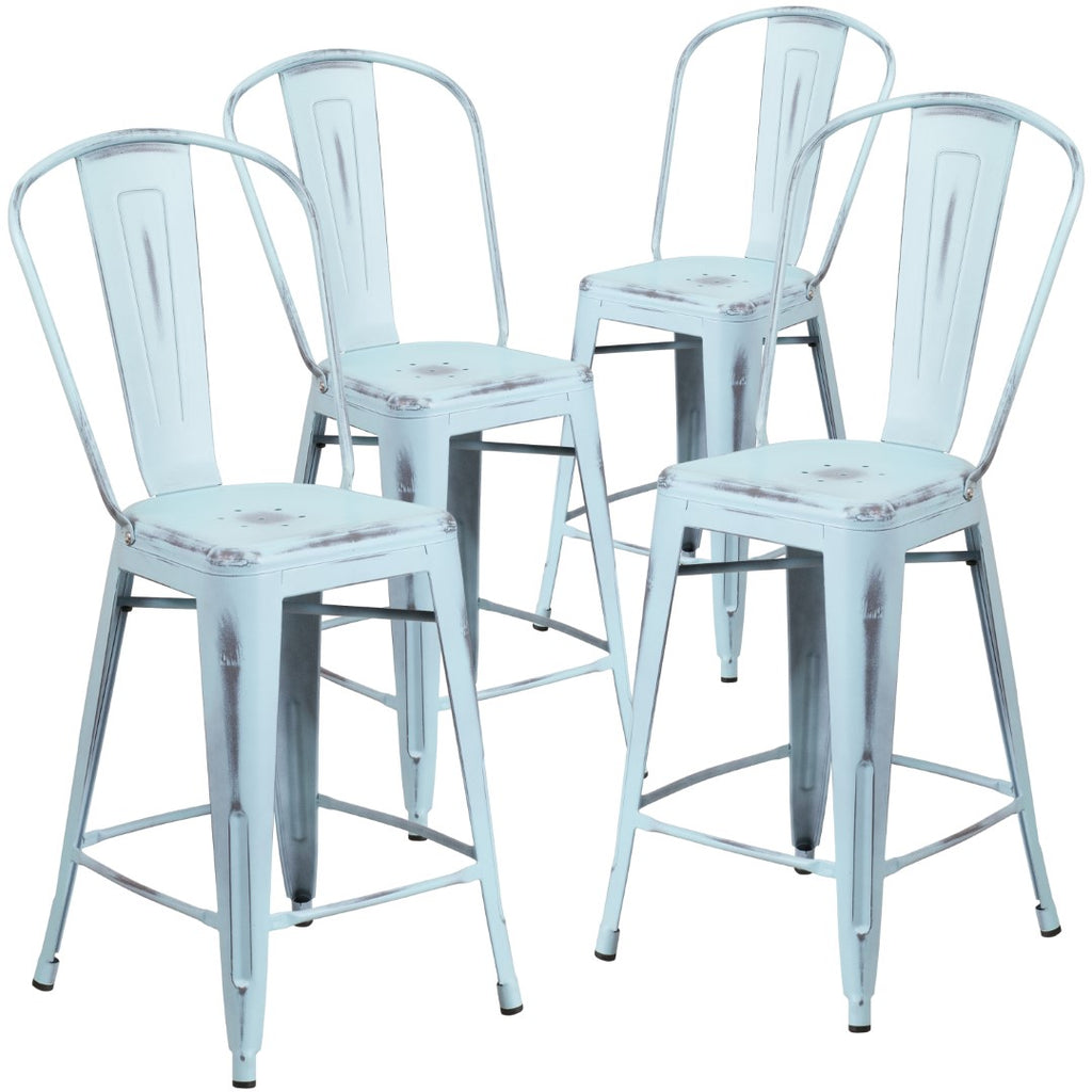English Elm EE1789 Contemporary Commercial Grade Metal Colorful Restaurant Counter Stool Green-Blue EEV-13518