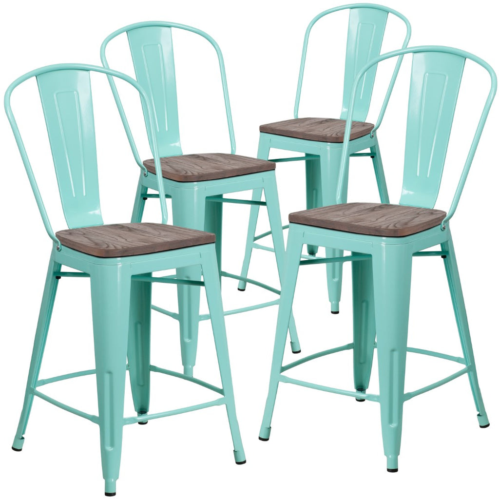 English Elm EE1792 Contemporary Commercial Grade Metal/Wood Colorful Restaurant Counter Stool Mint Green EEV-13543