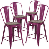 English Elm EE1792 Contemporary Commercial Grade Metal/Wood Colorful Restaurant Counter Stool Purple EEV-13545