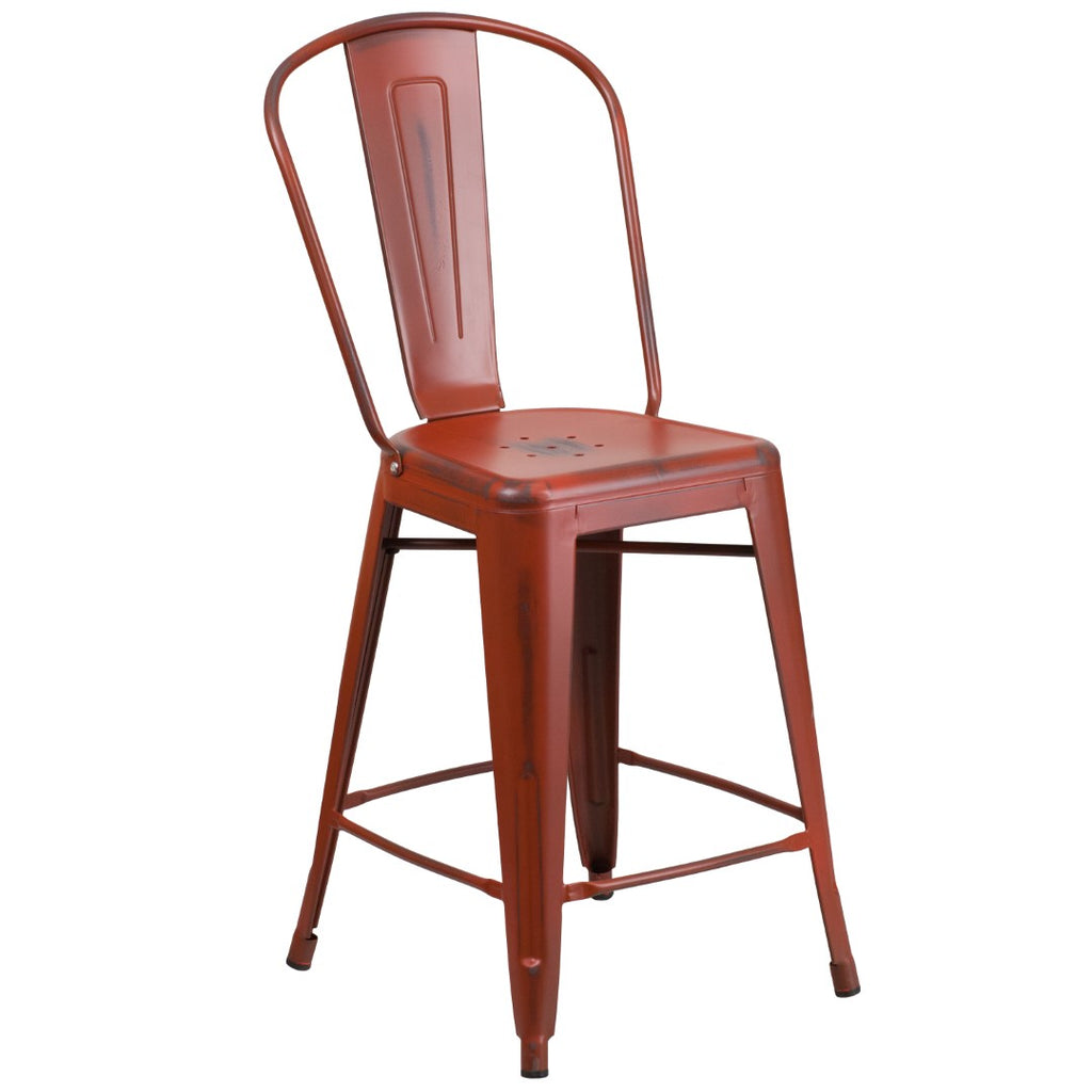 English Elm EE1789 Contemporary Commercial Grade Metal Colorful Restaurant Counter Stool Kelly Red EEV-13522