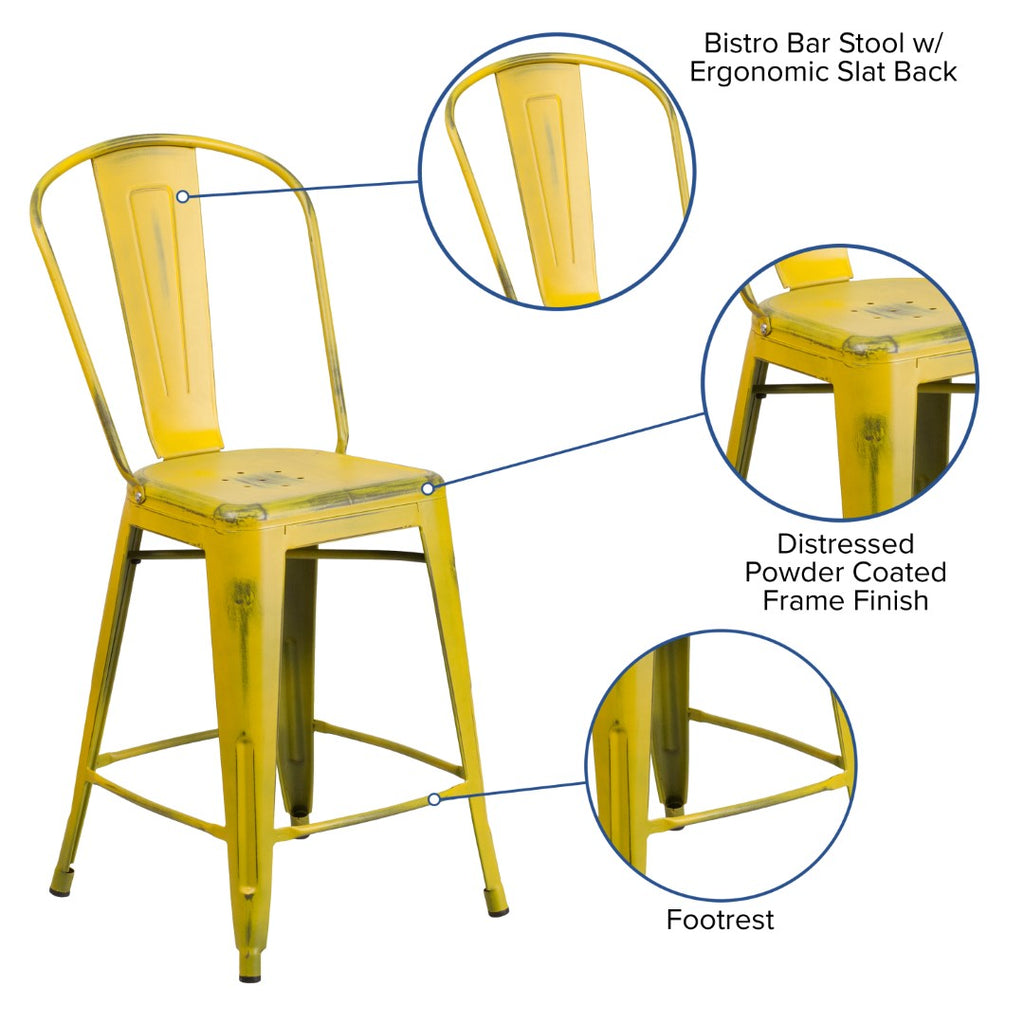 English Elm EE1789 Contemporary Commercial Grade Metal Colorful Restaurant Counter Stool Yellow EEV-13525