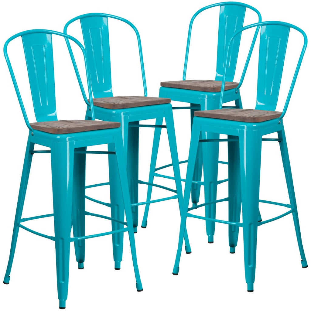 English Elm EE1796 Contemporary Commercial Grade Metal/Wood Colorful Restaurant Barstool Crystal Teal-Blue EEV-13573