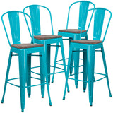 EE1796 Contemporary Commercial Grade Metal/Wood Colorful Restaurant Barstool [Single Unit]