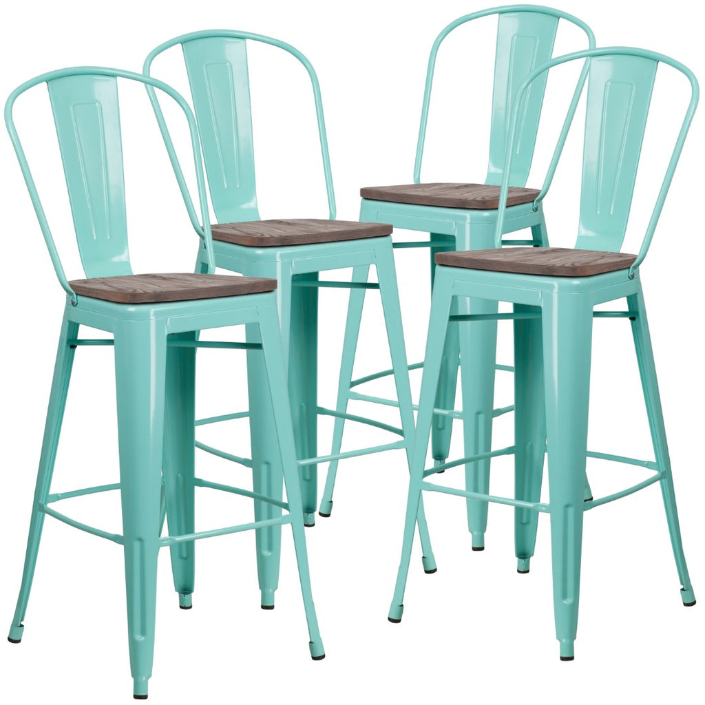 English Elm EE1796 Contemporary Commercial Grade Metal/Wood Colorful Restaurant Barstool Mint Green EEV-13574