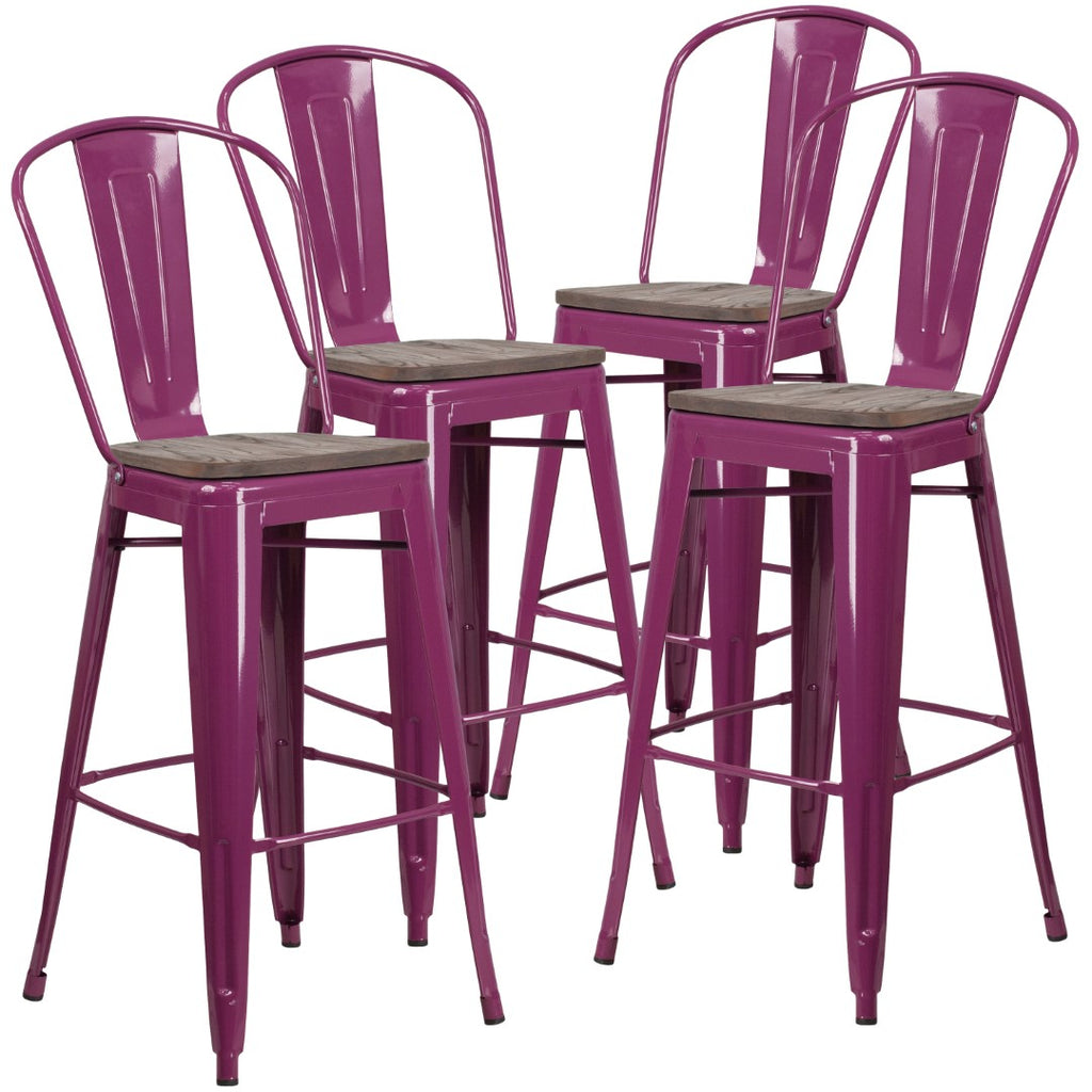 English Elm EE1796 Contemporary Commercial Grade Metal/Wood Colorful Restaurant Barstool Purple EEV-13576