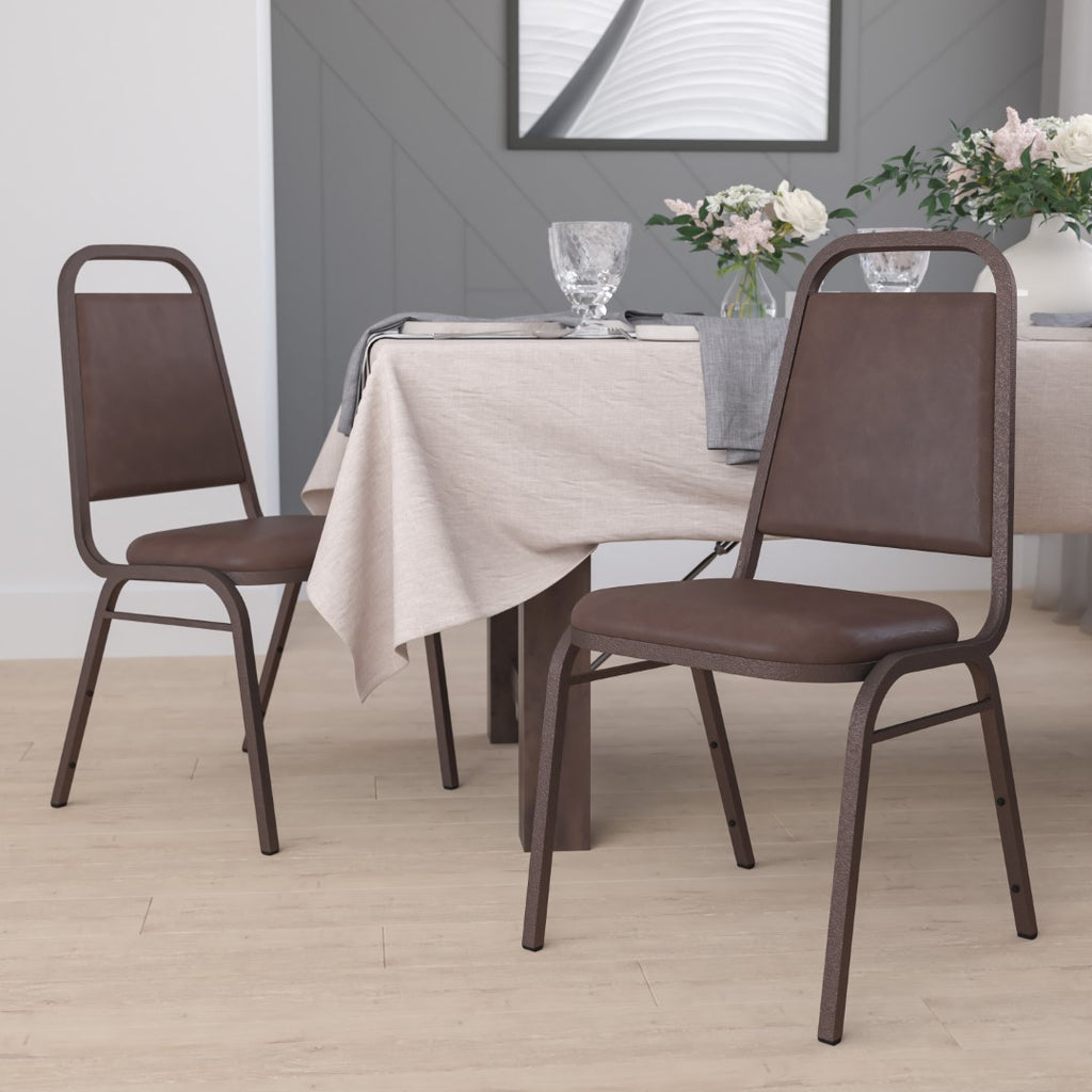 English Elm EE1819 Traditional Commercial Grade Banquet Stack Chair Brown Vinyl/Copper Vein Frame EEV-13727
