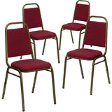 English Elm EE1819 Traditional Commercial Grade Banquet Stack Chair Burgundy Fabric/Gold Vein Frame EEV-13728