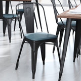 English Elm EE1077 Modern Commercial Grade Colorful Metal Poly Resin Wood Seat - Set of 4 Teal-Blue EEV-10810
