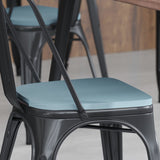 English Elm EE1077 Modern Commercial Grade Colorful Metal Poly Resin Wood Seat - Set of 4 Teal-Blue EEV-10810