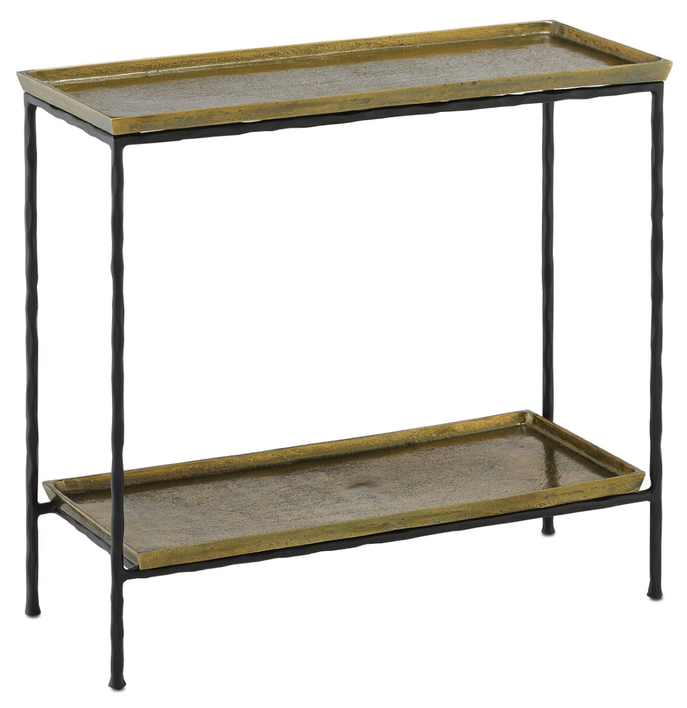 Boyles Brass Side Table - Stylish Accent with Black Iron Base and Antique Brass Tray Top, 22" Height