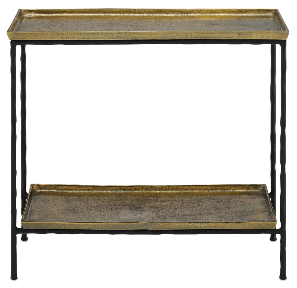 Boyles Brass Side Table - Stylish Accent with Black Iron Base and Antique Brass Tray Top, 22" Height