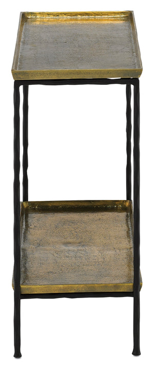 Boyles Brass Side Table - Stylish Accent with Black Iron Base and Antique Brass Tray Top, 22" Height