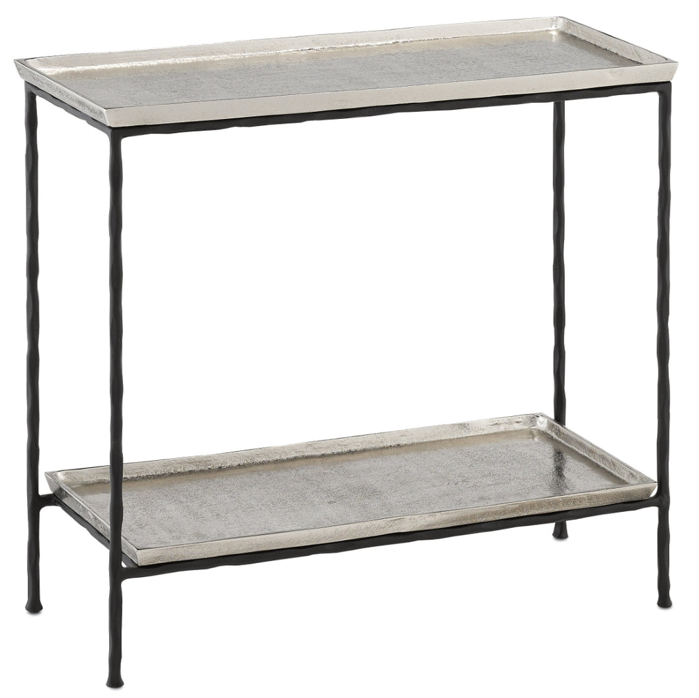 Boyles Antique Silver Side Table - Elegant Black Iron Base Accent Table for Any Living Space