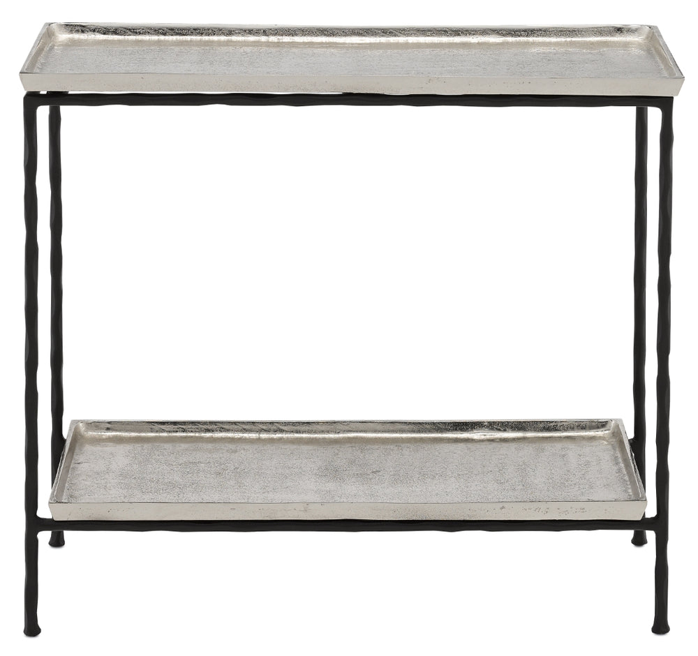 Boyles Antique Silver Side Table - Elegant Black Iron Base Accent Table for Any Living Space