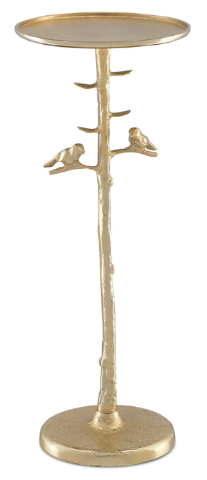 Piaf Gold Drinks Table - Whimsical Cast Aluminum Accent with Birds, Felt Bottom, and Stunning Design