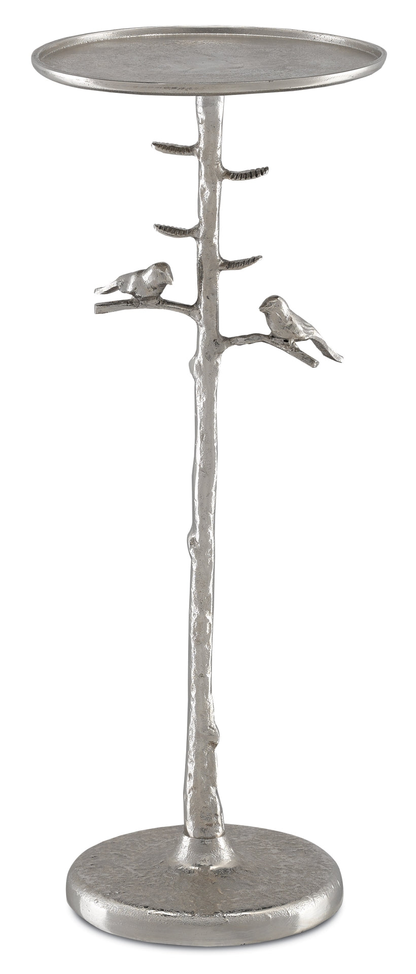 Piaf Silver Drinks Table - Polished Nickel Accent Table with Whimsical Bird Design for Elegance