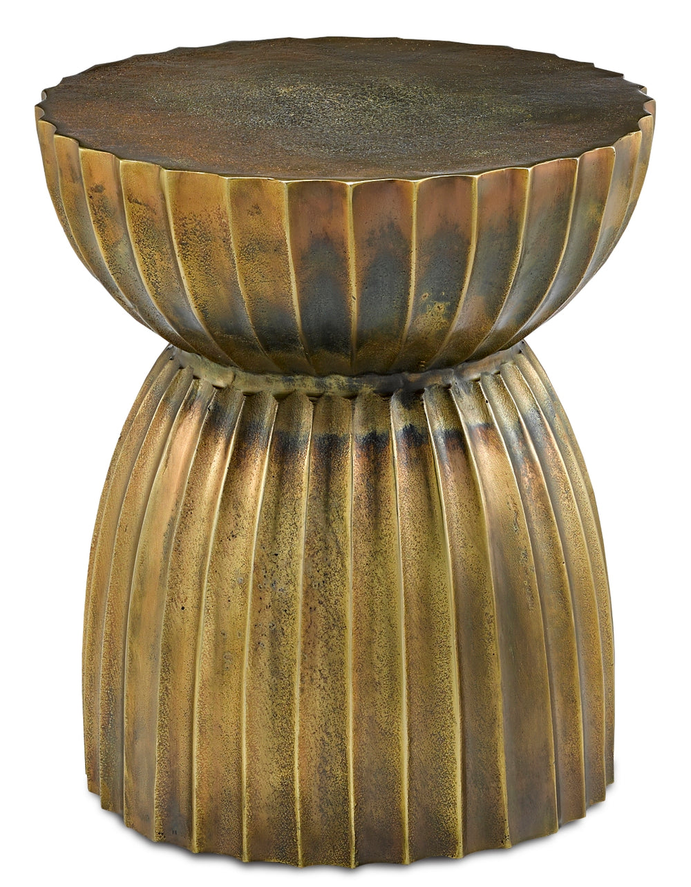 Rasi Antique Brass Table/Stool - Elegant Cast Aluminum Accent Table with Ethnic Charm & Patina