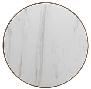 Greta Elegant White Drinks Table with Volakas Marble Top & Antique Brass Base - Stylish Accent Piece