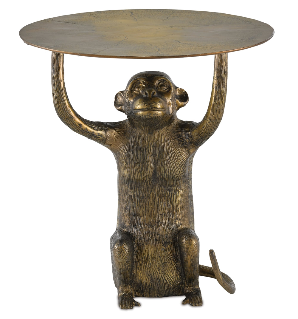 Abu Whimsical Antique Gold Accent Table with Playful Ape Design for Unique Home Decor Style