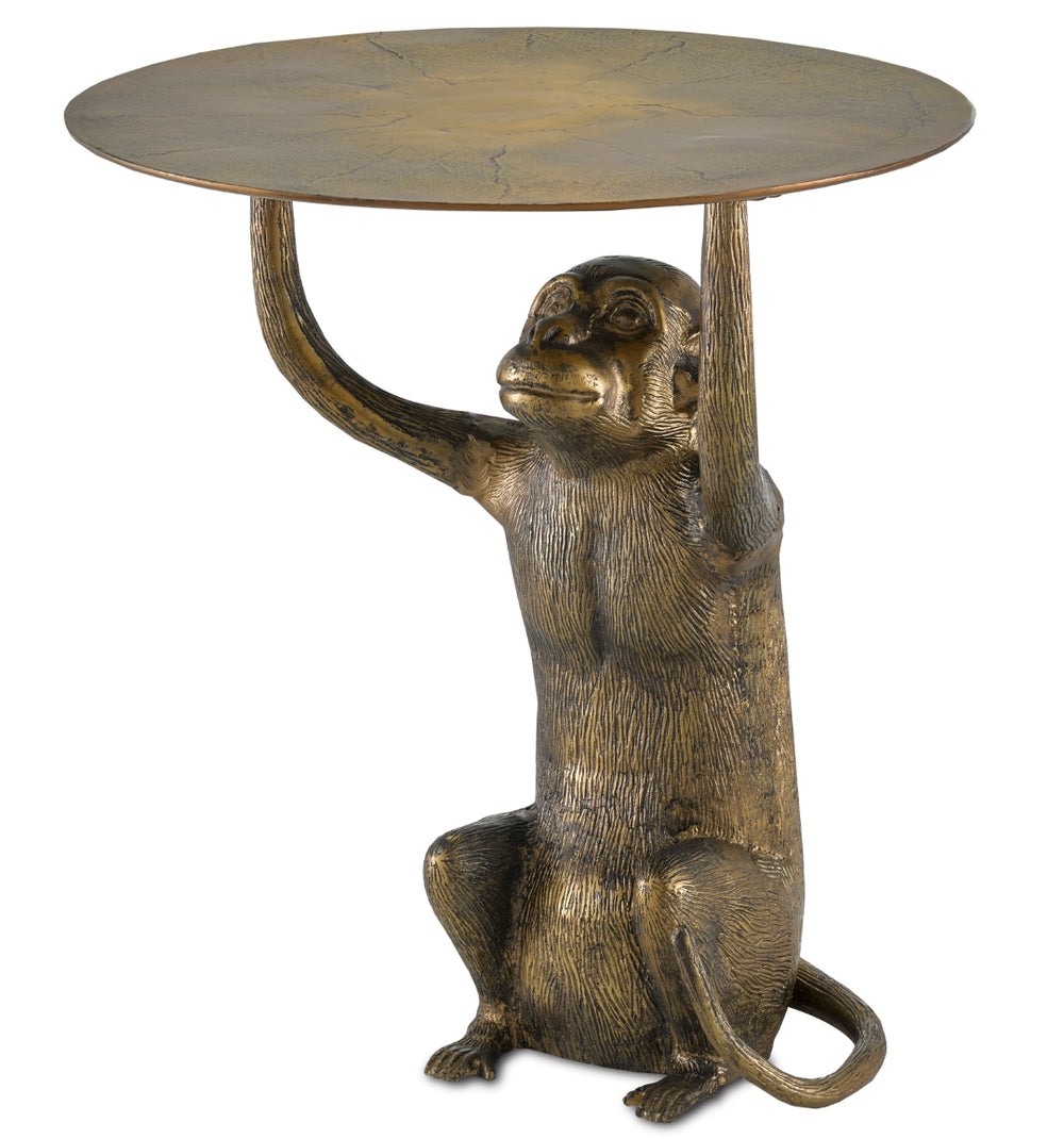 Abu Whimsical Antique Gold Accent Table with Playful Ape Design for Unique Home Decor Style