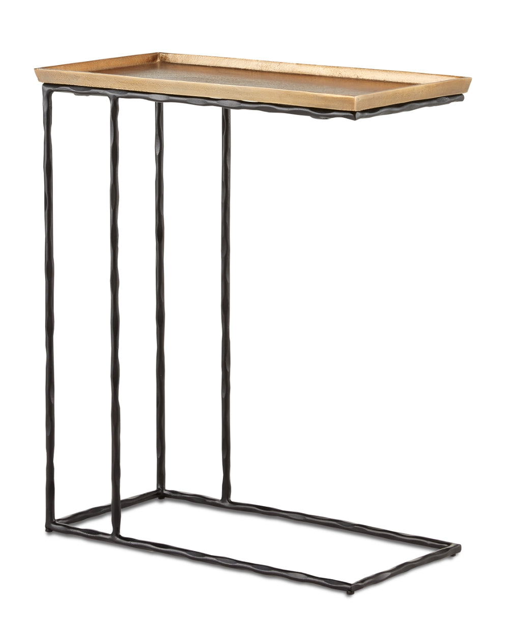 Boyles Antique Brass C Table with Stylish Black Iron Base - Elegant Side Table for Living Spaces