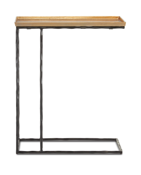 Boyles Antique Brass C Table with Stylish Black Iron Base - Elegant Side Table for Living Spaces