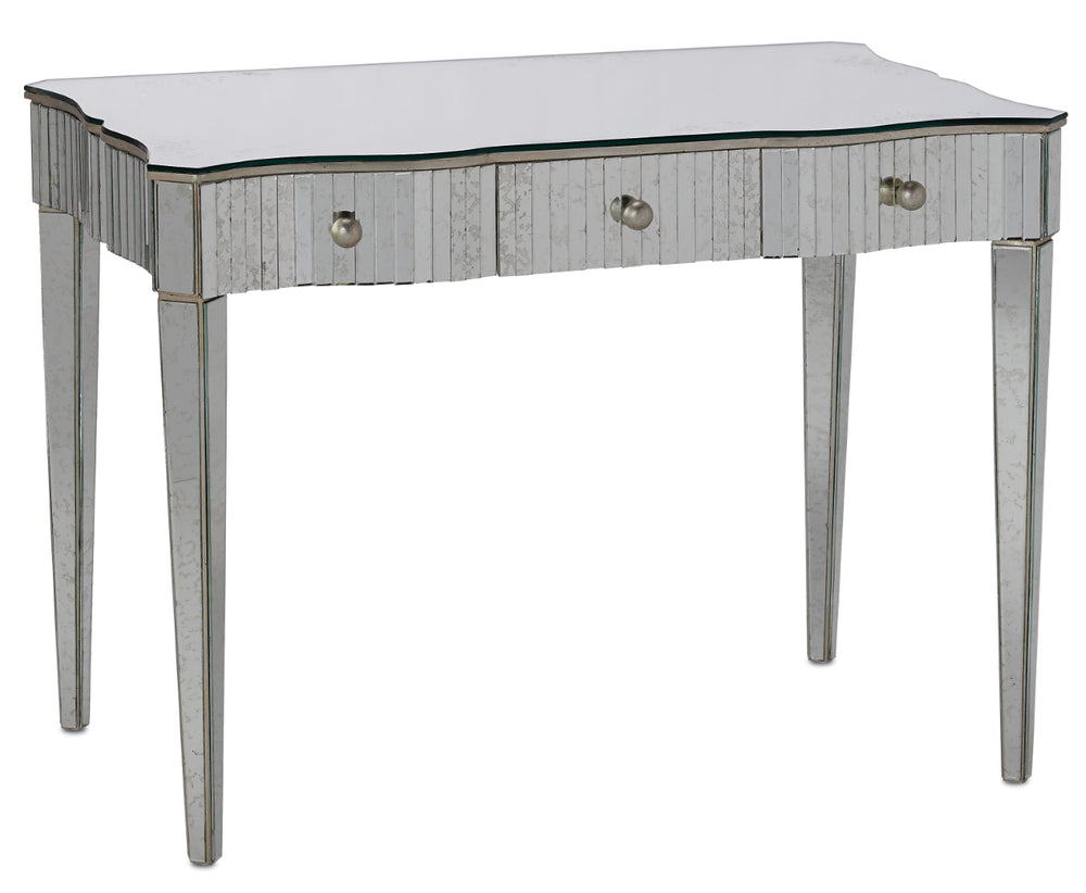 Gilda Vanity Table - Hollywood Glamour with Mottled Mirror, Soft Close Drawers & Adjustable Glides