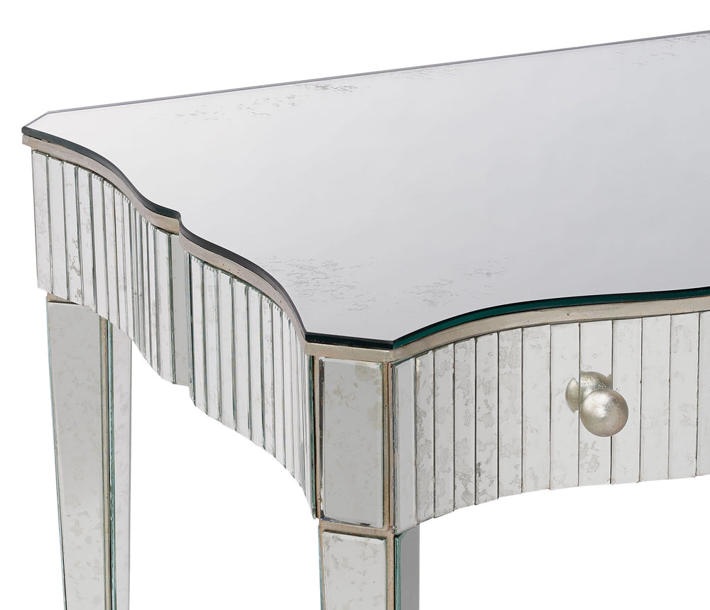 Gilda Vanity Table - Hollywood Glamour with Mottled Mirror, Soft Close Drawers & Adjustable Glides