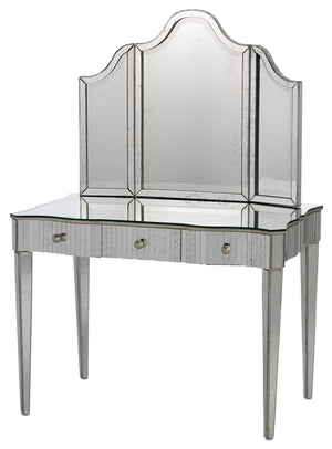 Gilda Vanity Table - Hollywood Glamour with Mottled Mirror, Soft Close Drawers & Adjustable Glides