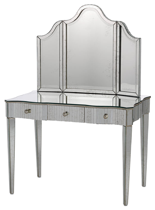Gilda Vanity Table - Hollywood Glamour with Mottled Mirror, Soft Close Drawers & Adjustable Glides