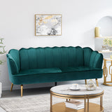 Reitz Modern Glam Velvet Channel Stitch 3 Seater Shell Sofa, Teal and Gold   Noble House