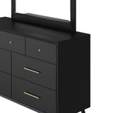 Alpine Furniture Flynn Mid Century Modern Mirror, Black 966BLK-06 Black Mahogany Solids & Okoume Veneer 42 x 1 x 37