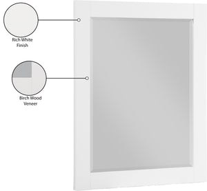 Monad Glass / Birch Veneer / MDF Contemporary White Mirror - 30" W x 1" D x 36" H