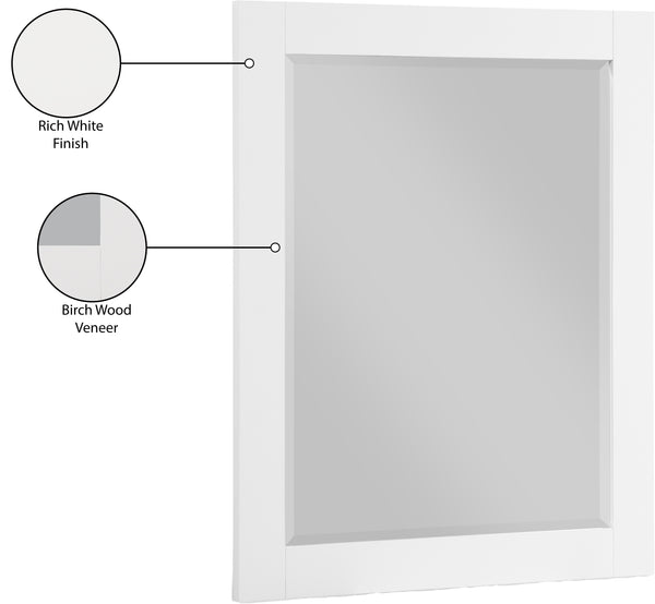 Monad Glass / Birch Veneer / MDF Contemporary White Mirror - 30" W x 1" D x 36" H