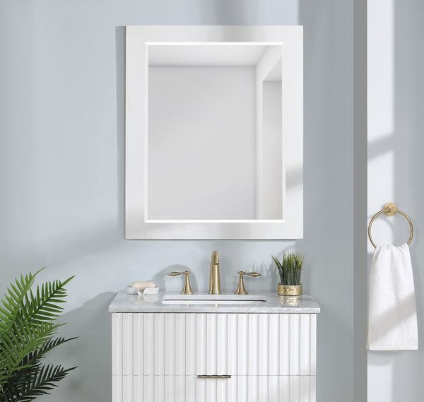 Monad Glass / Birch Veneer / MDF Contemporary White Mirror - 30" W x 1" D x 36" H