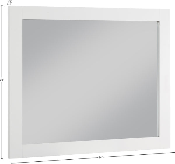 Monad Glass / Birch Veneer / MDF Contemporary White Mirror - 44" W x 1" D x 36" H