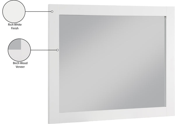 Monad Glass / Birch Veneer / MDF Contemporary White Mirror - 44" W x 1" D x 36" H