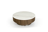 Nova Domus Hilton- Modern Walnut and White Marble Round Coffee Table