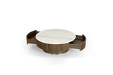 VIG Furniture Nova Domus Hilton- Modern Walnut and White Marble Round Coffee Table VGHB-400E-W